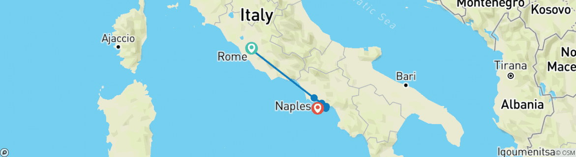 Image of a map showing the route of the tour