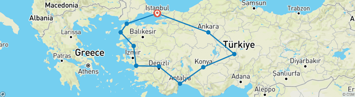 Image of a map showing the route of the tour