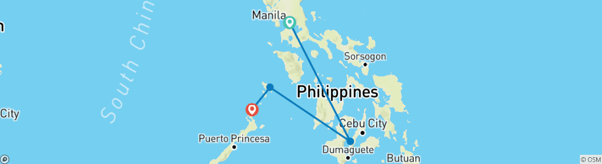 Image of a map showing the route of the tour