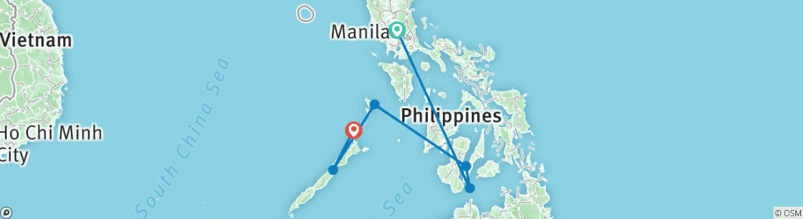 Image of a map showing the route of the tour