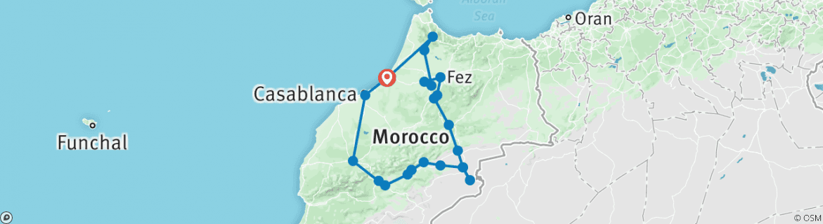 Image of a map showing the route of the tour