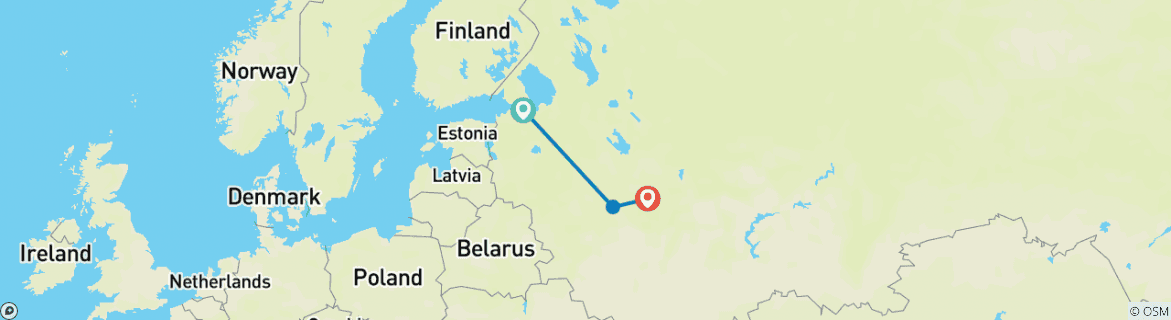 Image of a map showing the route of the tour