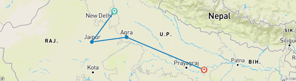 Image of a map showing the route of the tour