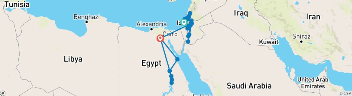 Image of a map showing the route of the tour