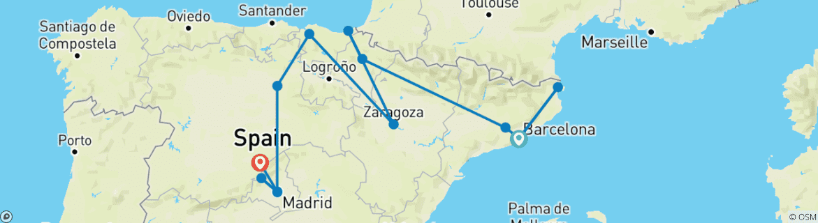 Image d'une carte montrant l'itinéraire du circuit