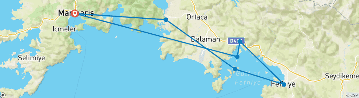 Image d'une carte montrant l'itinéraire du circuit