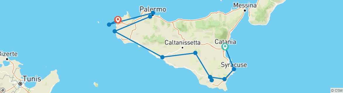 Image of a map showing the route of the tour