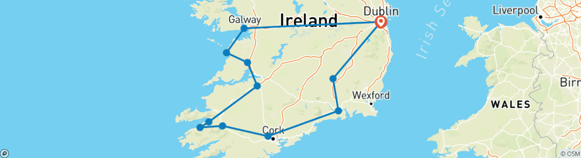 Image of a map showing the route of the tour