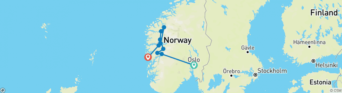 Image of a map showing the route of the tour