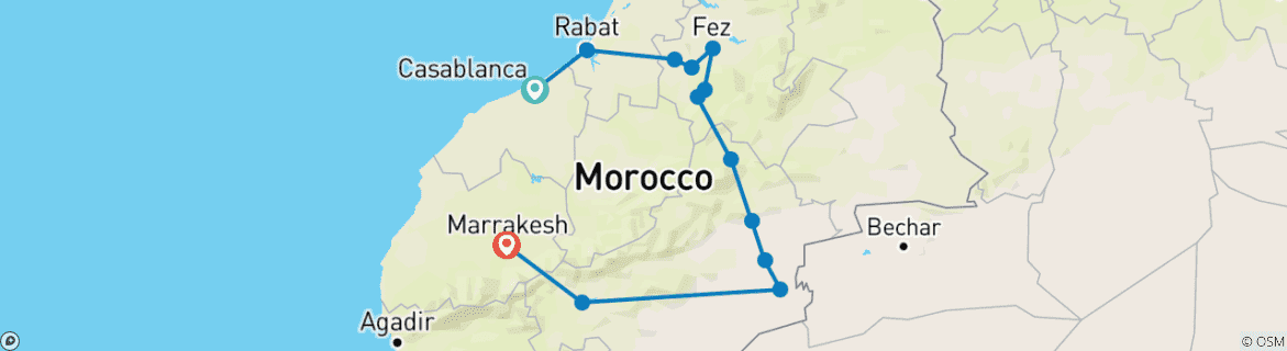 Image of a map showing the route of the tour