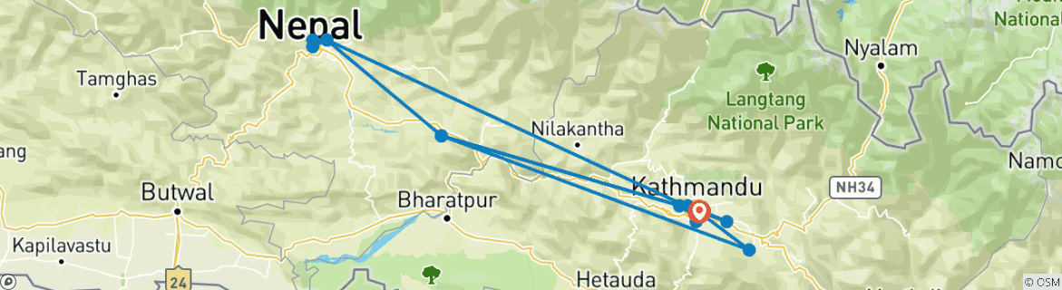Image of a map showing the route of the tour