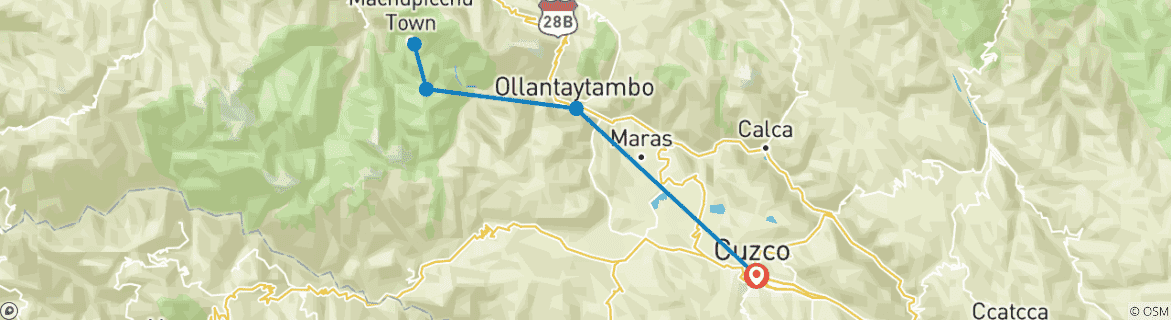 Kaart van Inca Trail 2 dagen naar Machu Picchu met hotel
