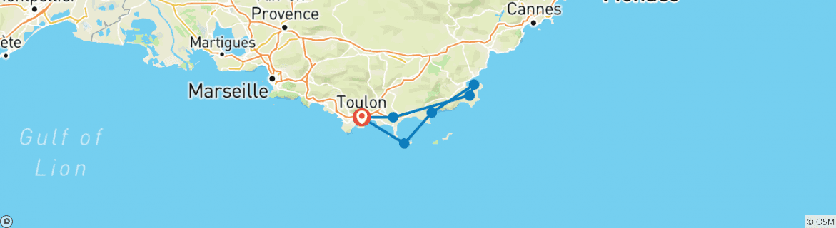 Image of a map showing the route of the tour