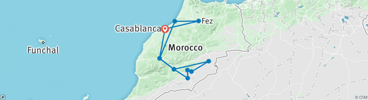Image of a map showing the route of the tour