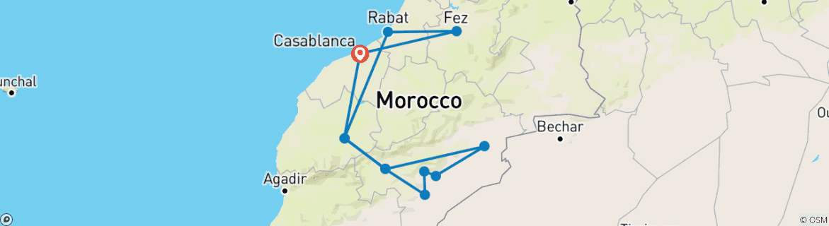 Image of a map showing the route of the tour