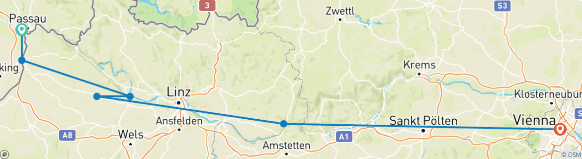 Foto van een kaart met de route van de rondreis