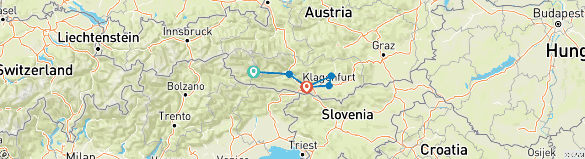Karte mit der Reiseroute