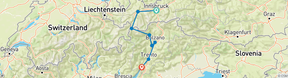 Karte mit der Reiseroute