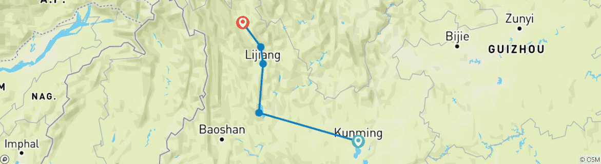 Image of a map showing the route of the tour