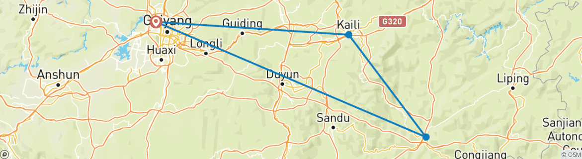 Image d'une carte montrant l'itinéraire du circuit