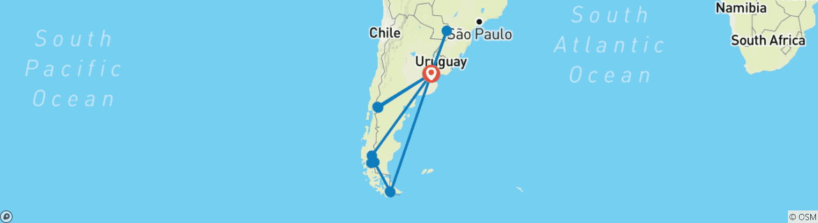 Karte mit der Reiseroute