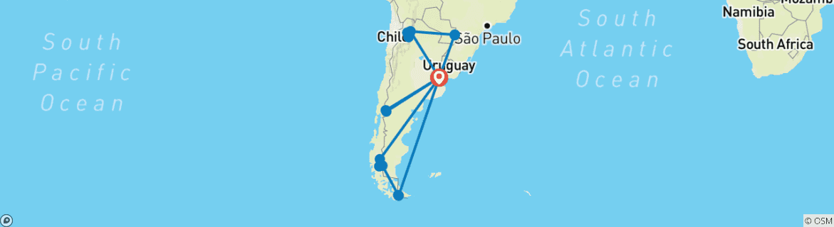 Image of a map showing the route of the tour