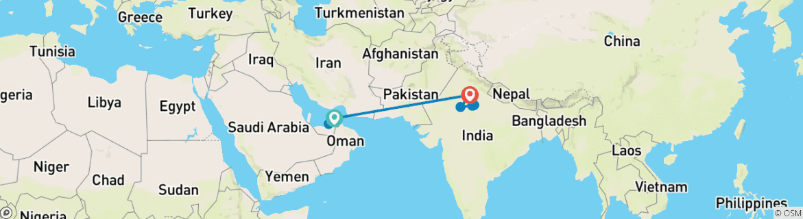 Image of a map showing the route of the tour