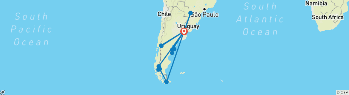 Map of Maßgeschneiderte 19 Tage Patagonien Wildlife täglicher von & privater Guide