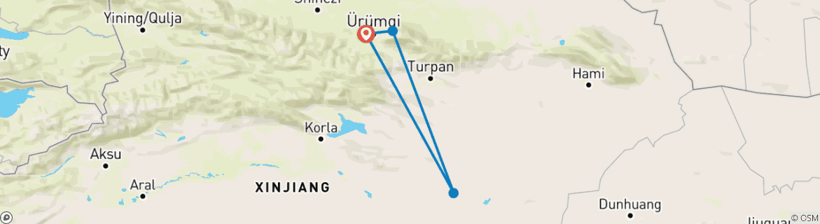 Image d'une carte montrant l'itinéraire du circuit