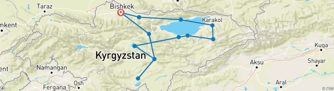 Image of a map showing the route of the tour