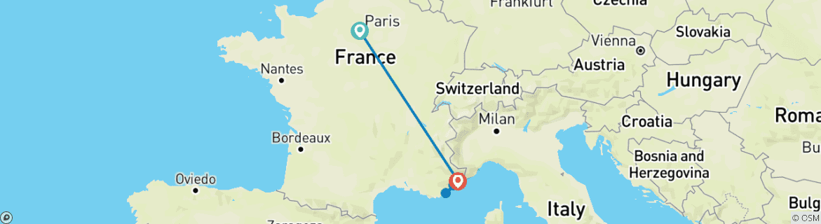 Image of a map showing the route of the tour