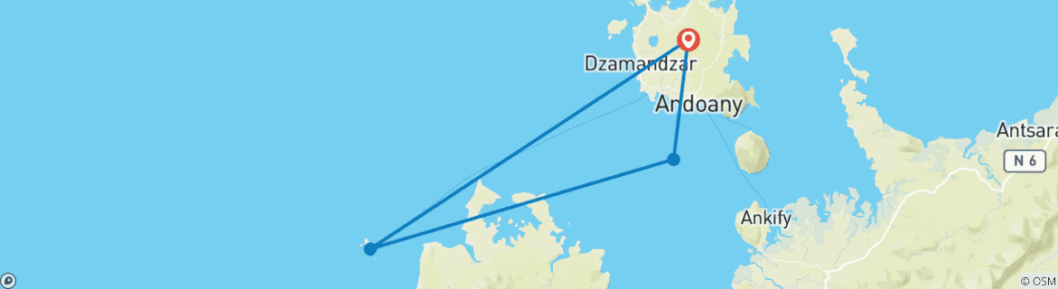 Image of a map showing the route of the tour