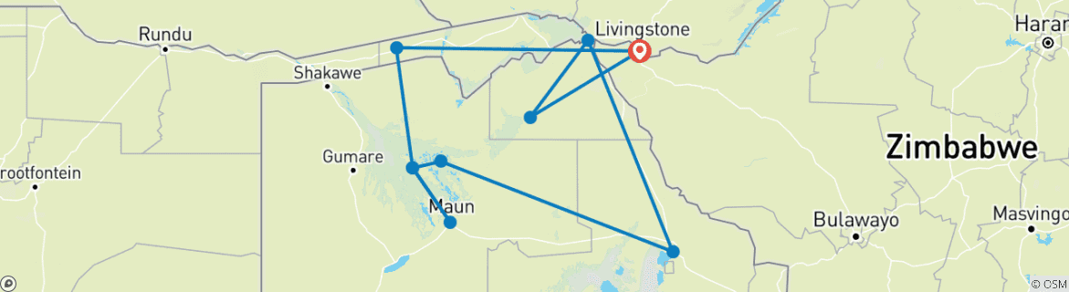 Image of a map showing the route of the tour