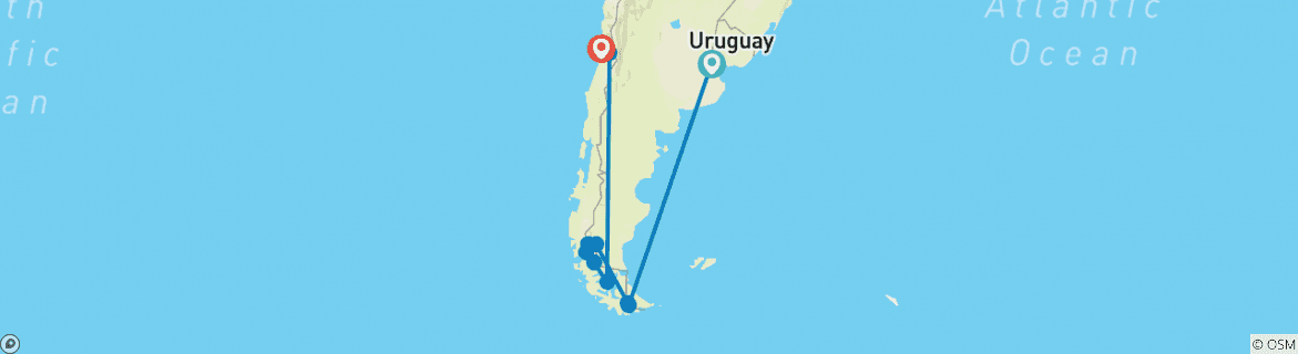 Image of a map showing the route of the tour