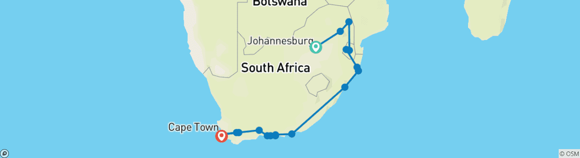Image of a map showing the route of the tour