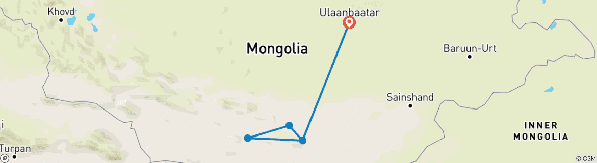 Image of a map showing the route of the tour