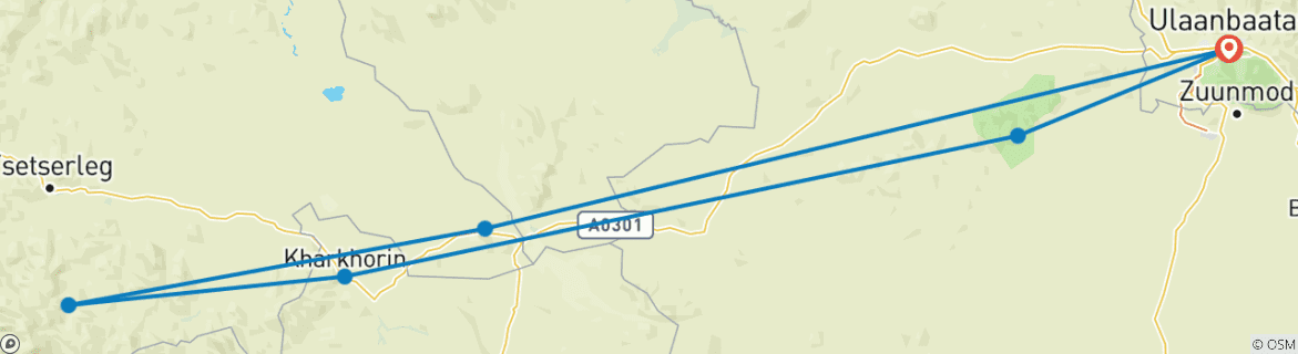 Image d'une carte montrant l'itinéraire du circuit