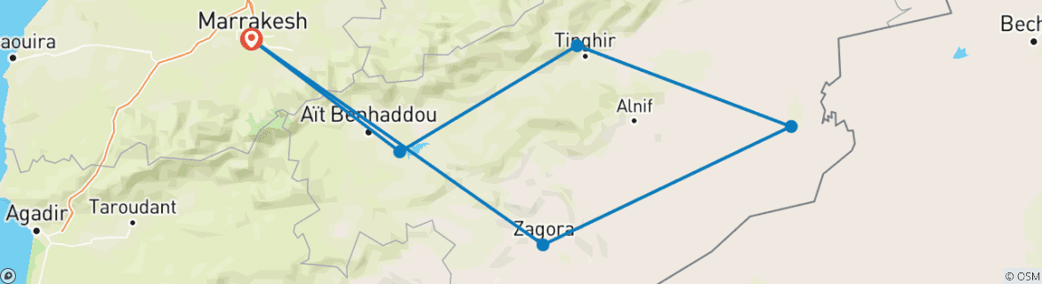 Image of a map showing the route of the tour