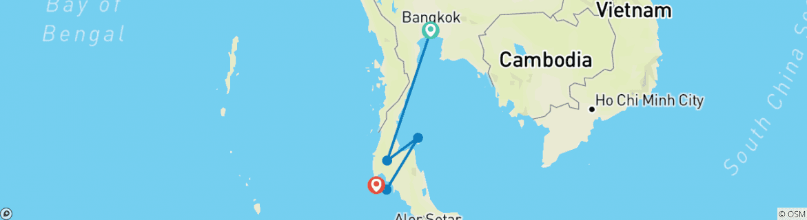 Image of a map showing the route of the tour