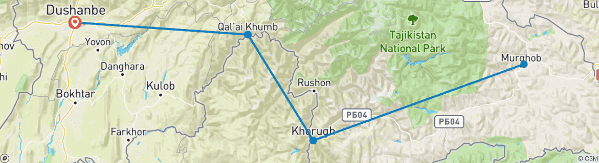 Image of a map showing the route of the tour
