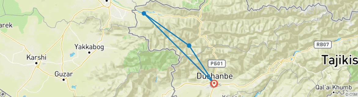 Image of a map showing the route of the tour