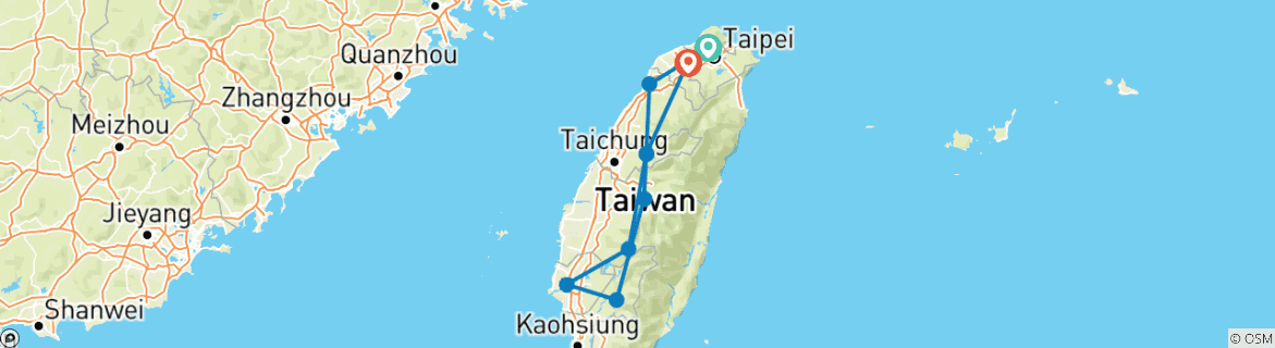 Karte mit der Reiseroute