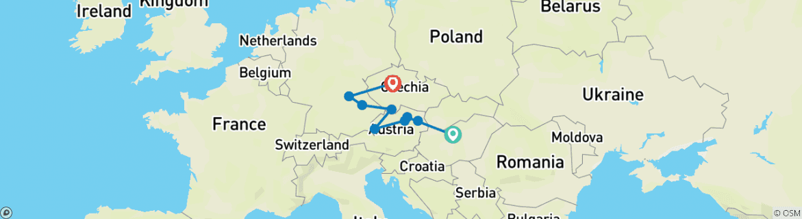 Image of a map showing the route of the tour