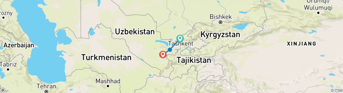 Image of a map showing the route of the tour