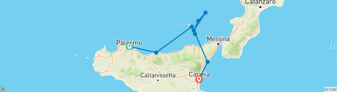 Carte du circuit Nord de la Sicile : îles et volcans