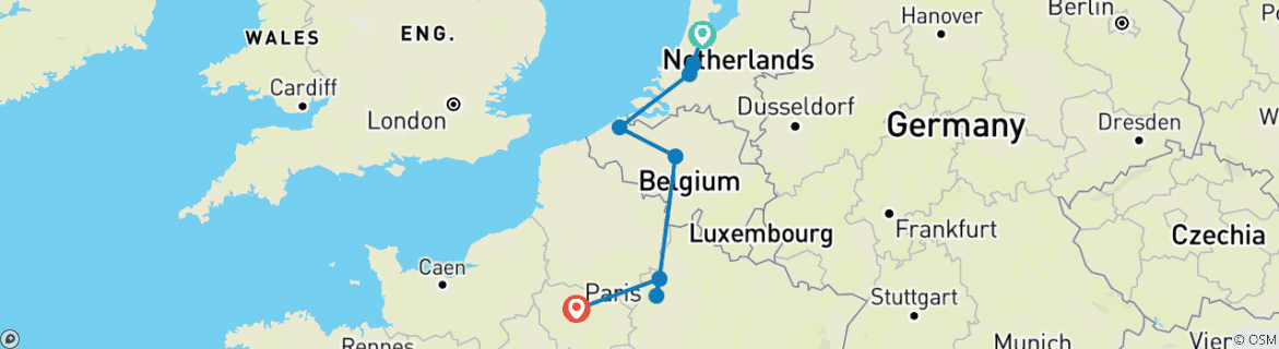 Karte mit der Reiseroute