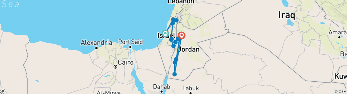 Image of a map showing the route of the tour