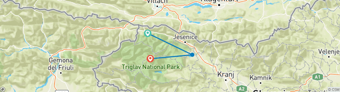 Image of a map showing the route of the tour
