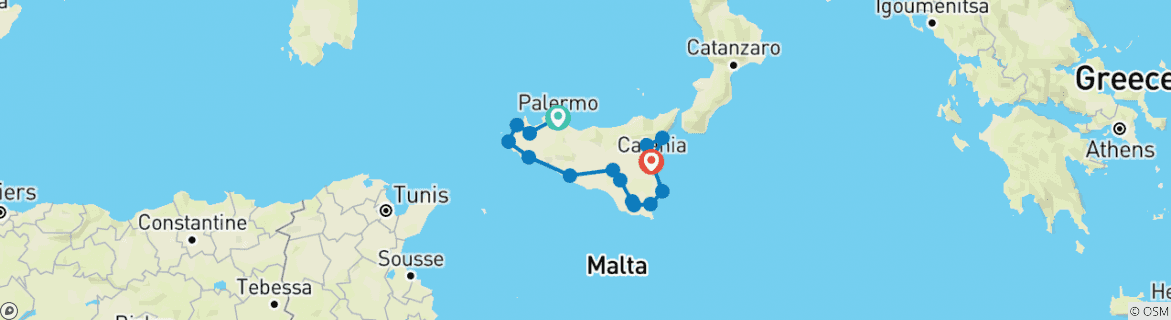 Image of a map showing the route of the tour