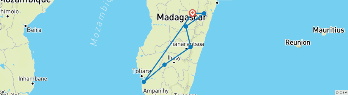 Foto van een kaart met de route van de rondreis